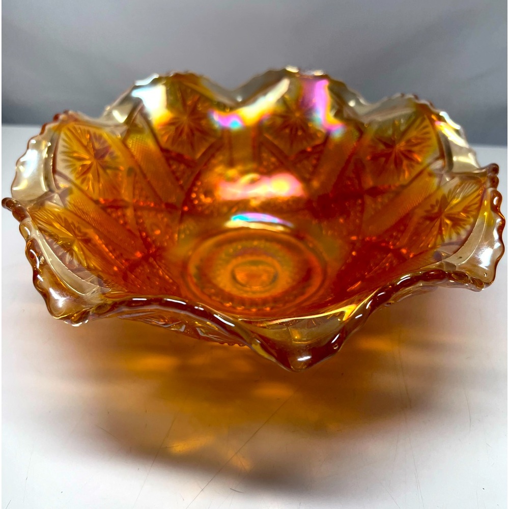 Imperial Marigold Carnival Star File Glass Bowl Ruffled Edges